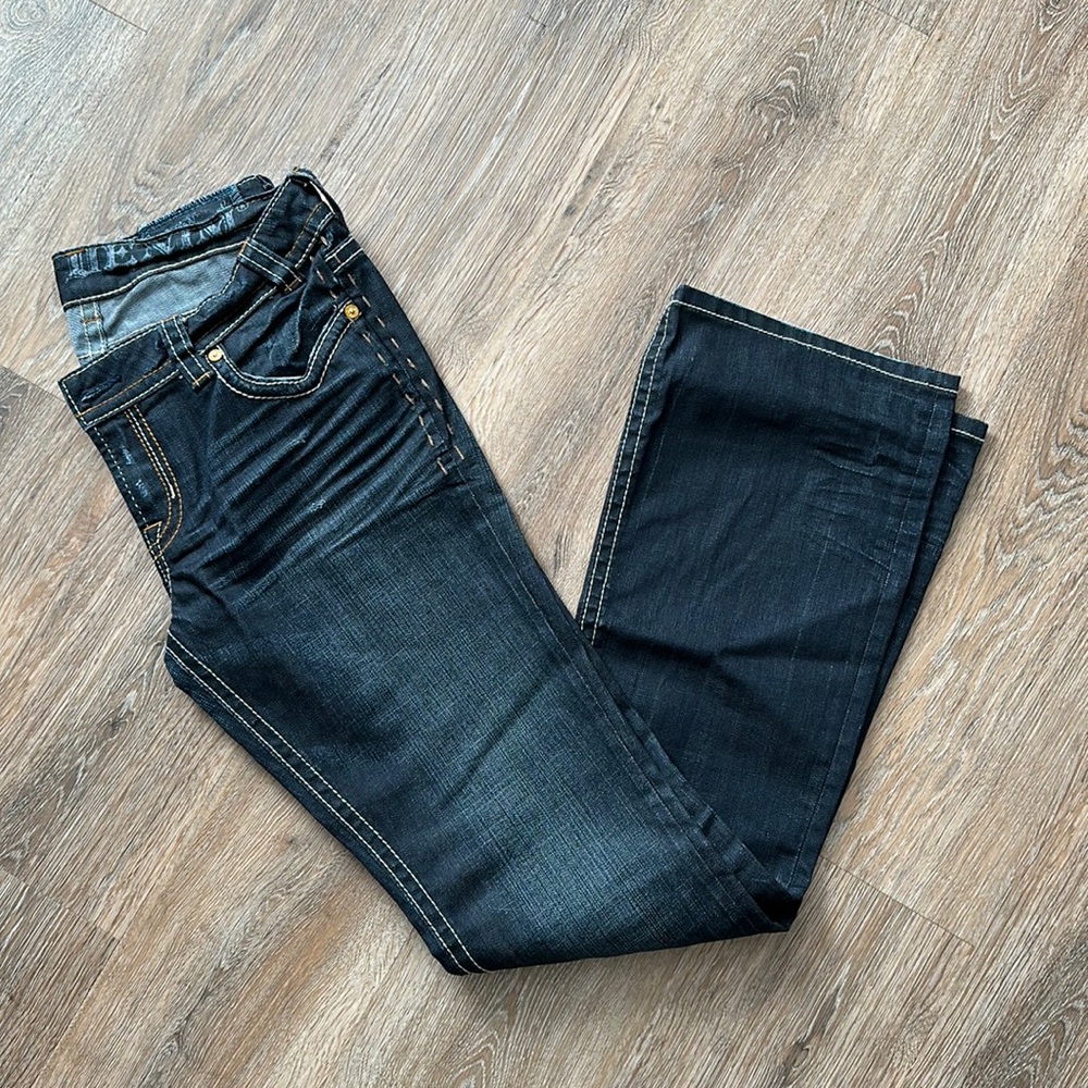 Mek Denim Low Rise Flap Pocket Bootcut Jeans Dark Wash Women's Size 29x34